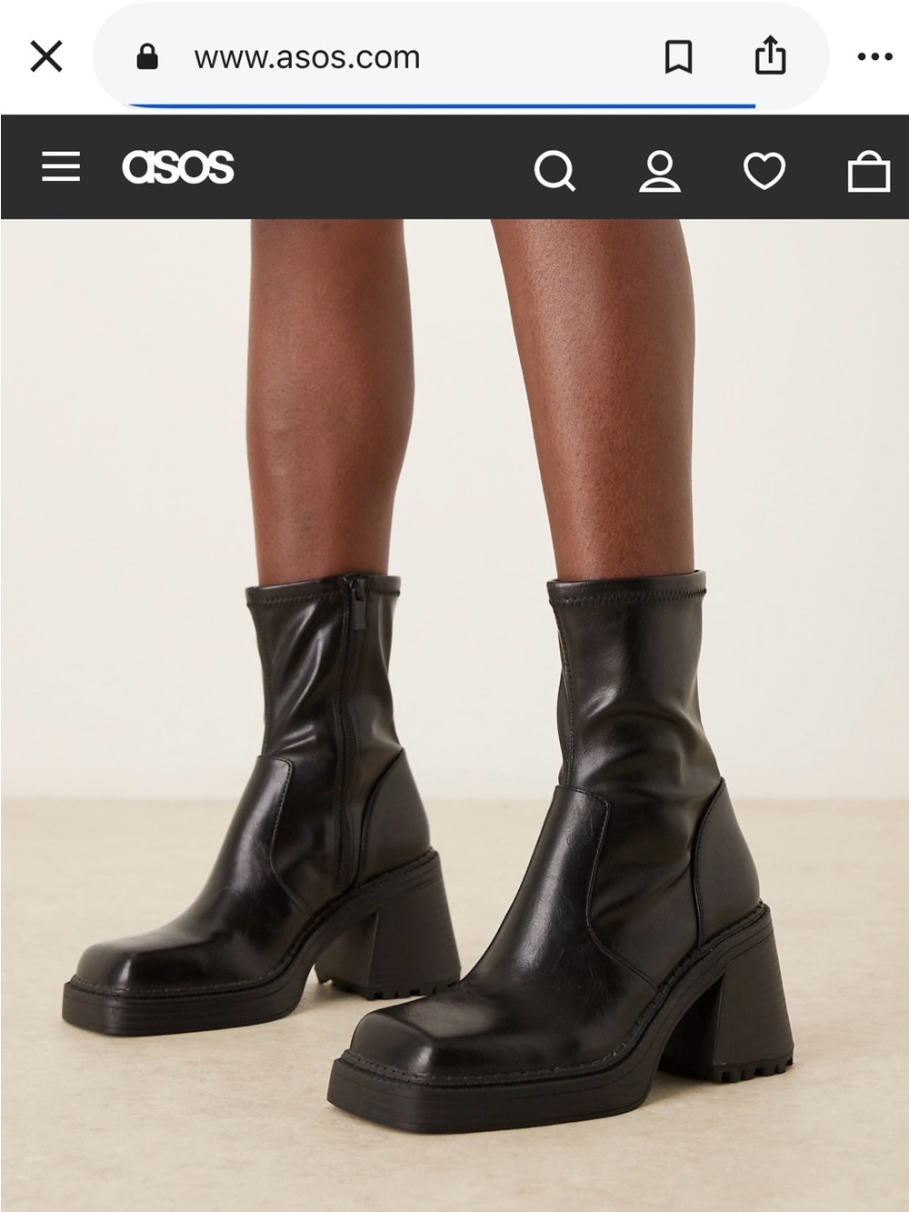 ASOS Black Mid-Calf Chunky Heel Zip Booties - Picture 5 of 5